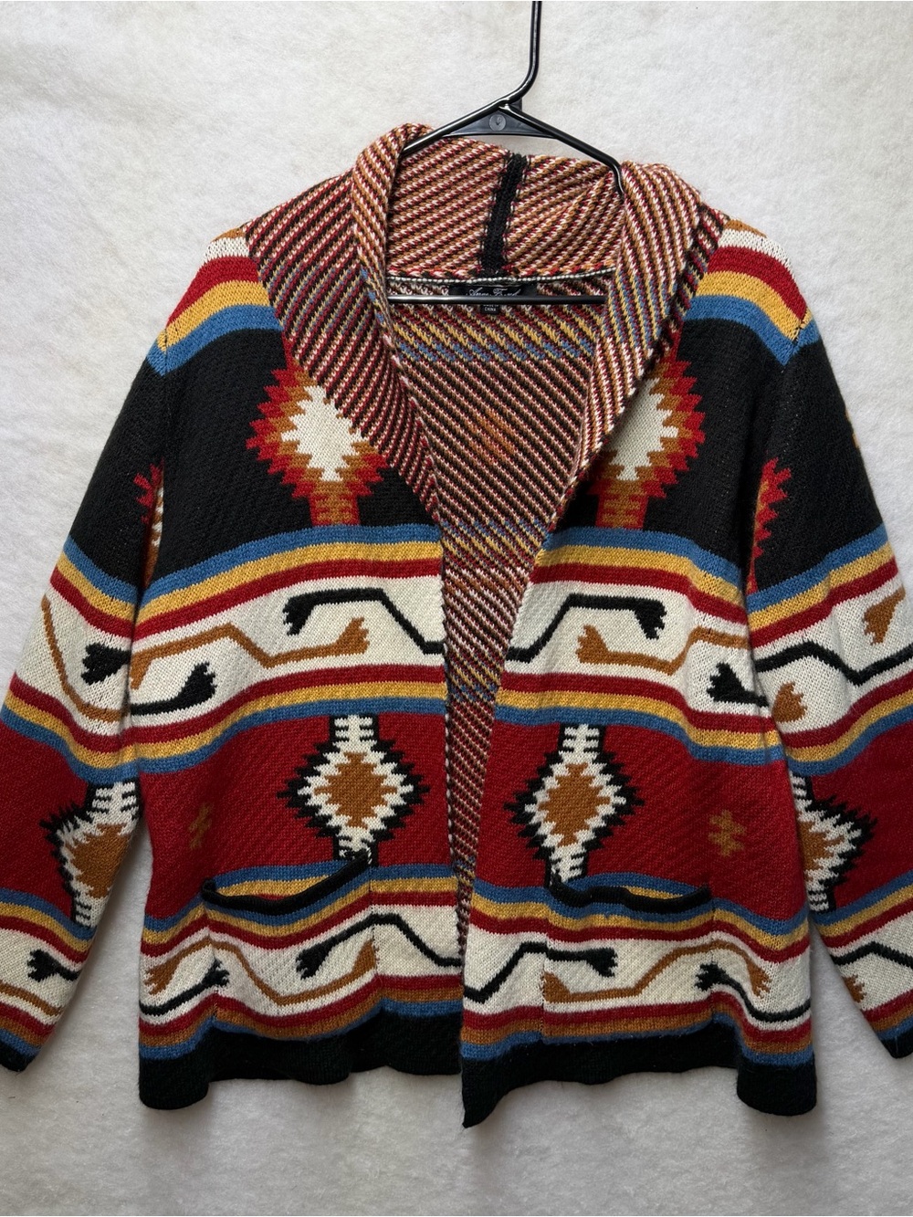 Anne French Southwestern Aztec Geometric Open Front Cardigan Sweater XL